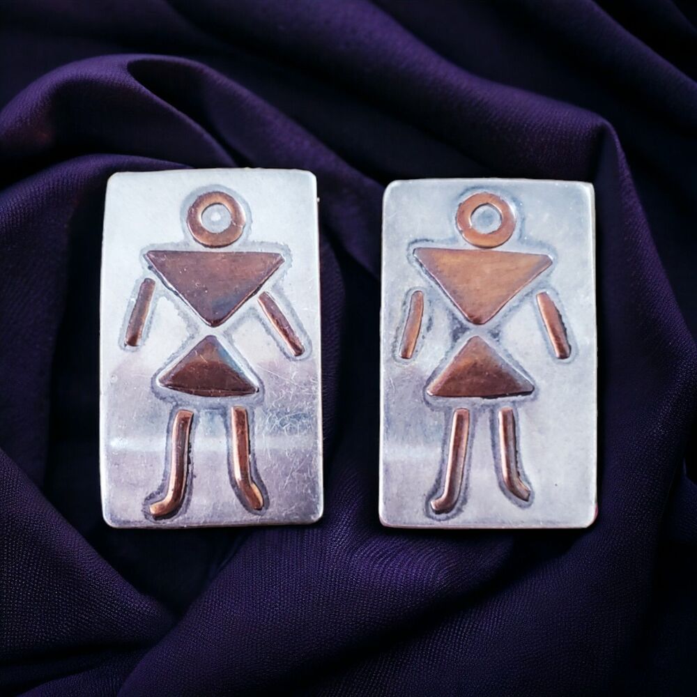 Vintage Southwestern Copper Earrings Two Tones Rectangular